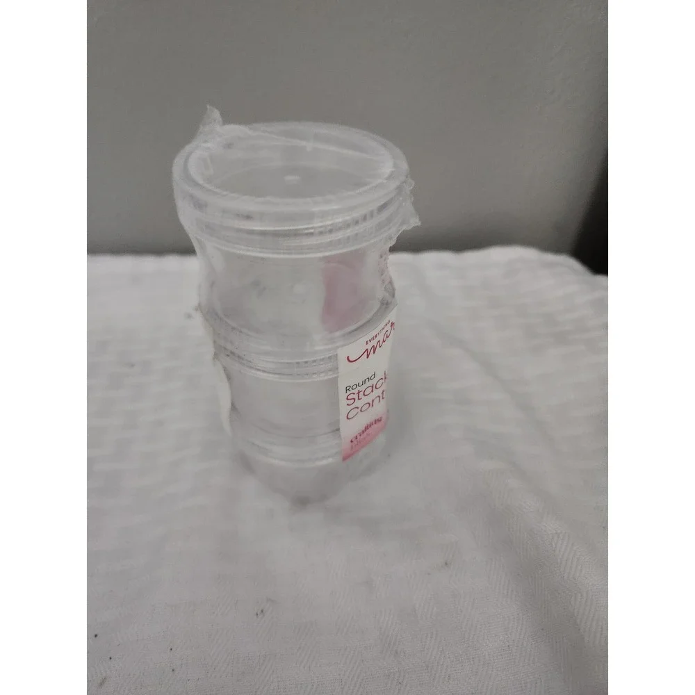 Everything Mary Round Stackable Containers 3 Piece Set Clear Craft Storage New